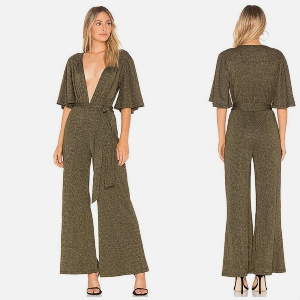 Cleobella Gold Flare Jumpsuit with Deep V-Neck